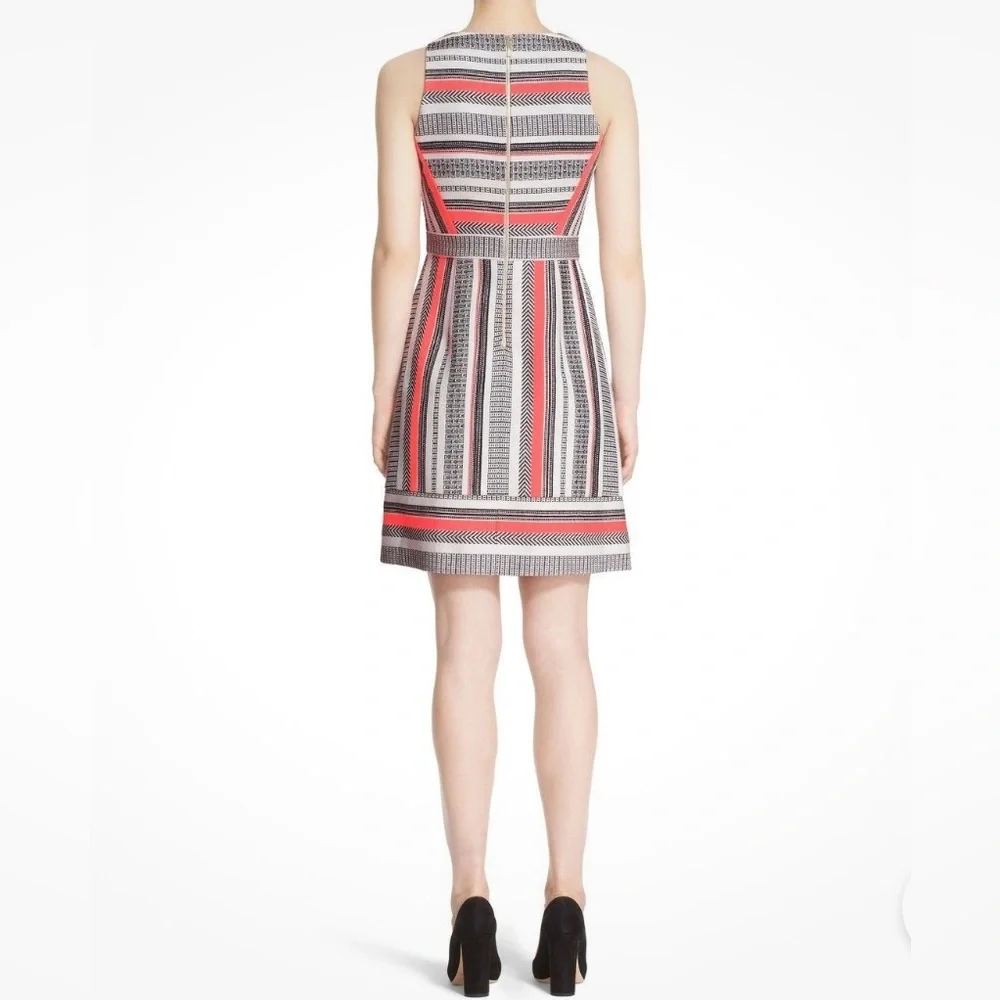 Kate Spade Ribbon Jacquard Sleeveless Dress Size 4 White Black Orange Wrap Flare
